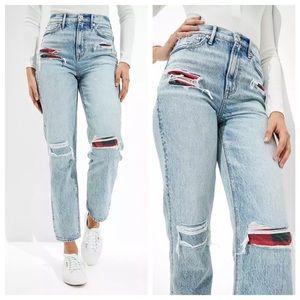 AMERICAN EAGLE Highest Rise 90s Boyfriend Jean Buffalo Plaid Distressed Size 14